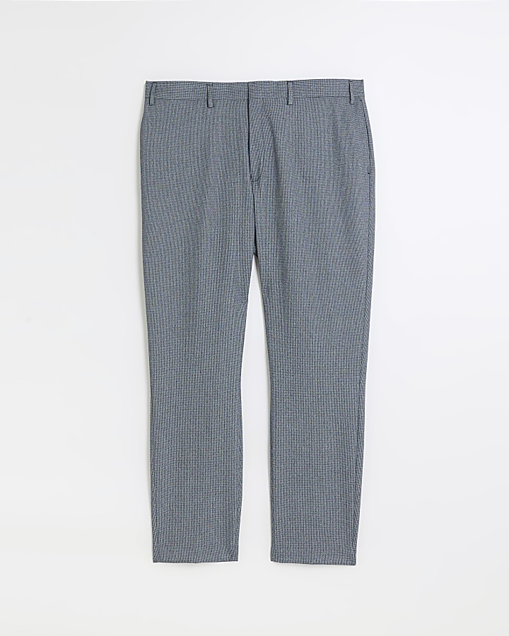 Big & Tall blue skinny dogtooth suit trousers