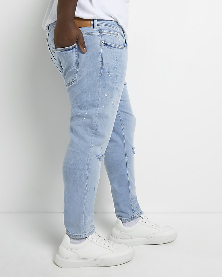 Big & tall blue skinny fit paint design jeans