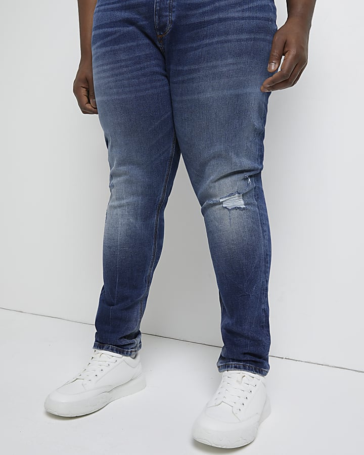Big & tall blue slim fit ripped jeans