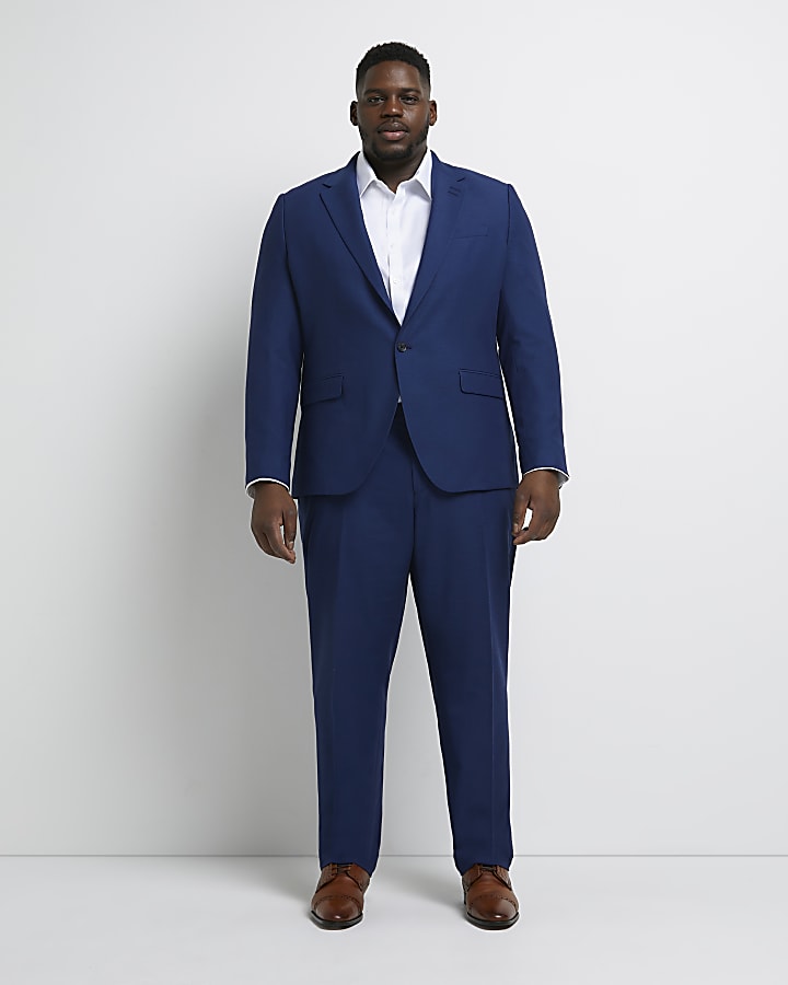 Big & tall blue slim fit twill suit jacket