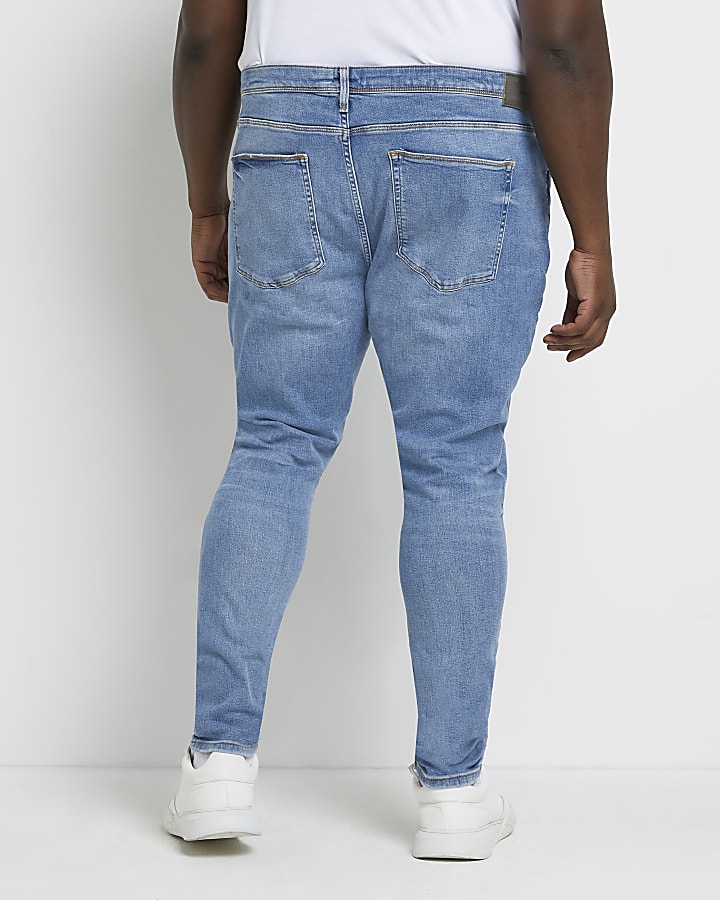 Big & Tall blue Spray on ripped jeans