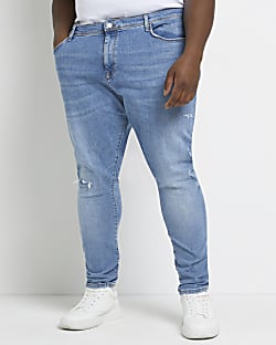 Big & Tall blue Spray on ripped jeans