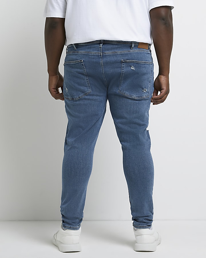 Big & tall blue spray on ripped jeans