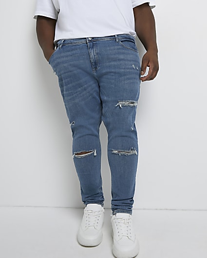 Big & tall blue spray on ripped jeans
