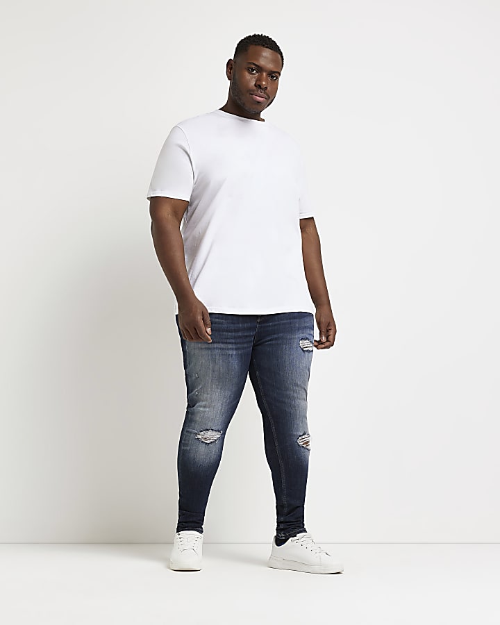 Big & Tall blue spray on skinny fit rip jeans