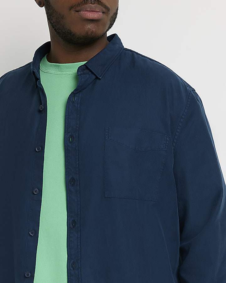Big & Tall blue twill lyocell shirt