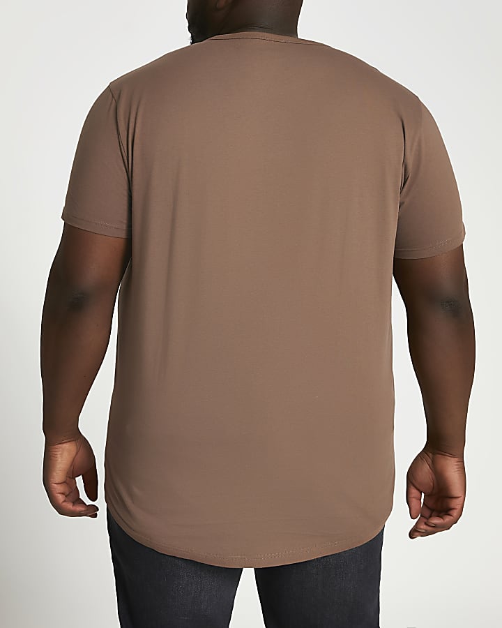 Big & Tall brown curved hem slim fit t-shirt
