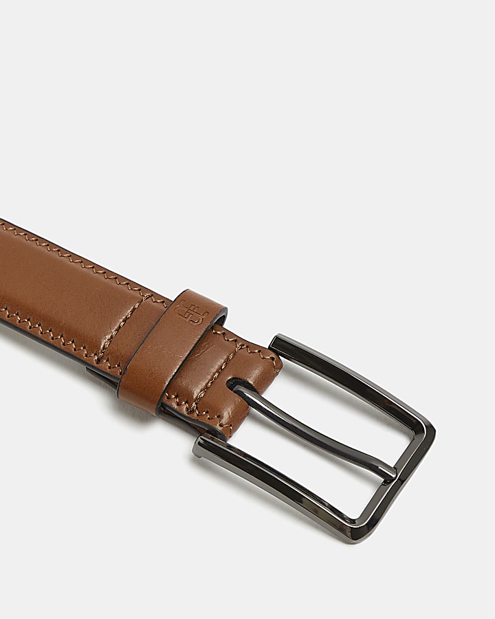 Big & Tall brown faux leather buckle belt