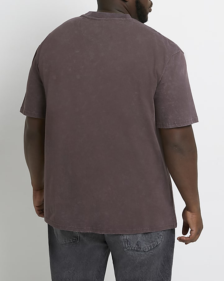 Big & tall brown oversized acid wash t-shirt