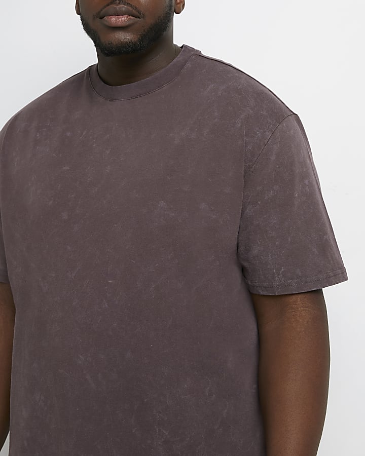 Big & tall brown oversized acid wash t-shirt