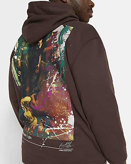 Big & Tall brown regular fit graphic hoodie