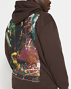 Big & Tall brown regular fit graphic hoodie