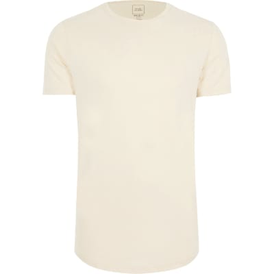 Big & Tall ecru longline slim fit t-shirt | River Island