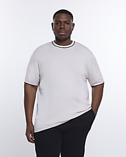 Big & Tall ecru slim fit knitted t-shirt