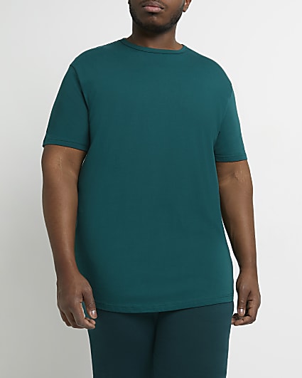 Big & tall green muscle fit curve hem t-shirt