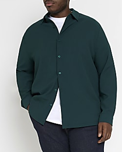 Big & Tall Green Regular Fit Plisse Shirt