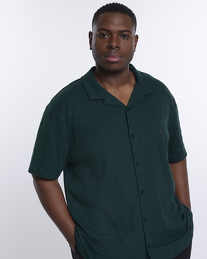 Big & Tall green regular fit revere shirt