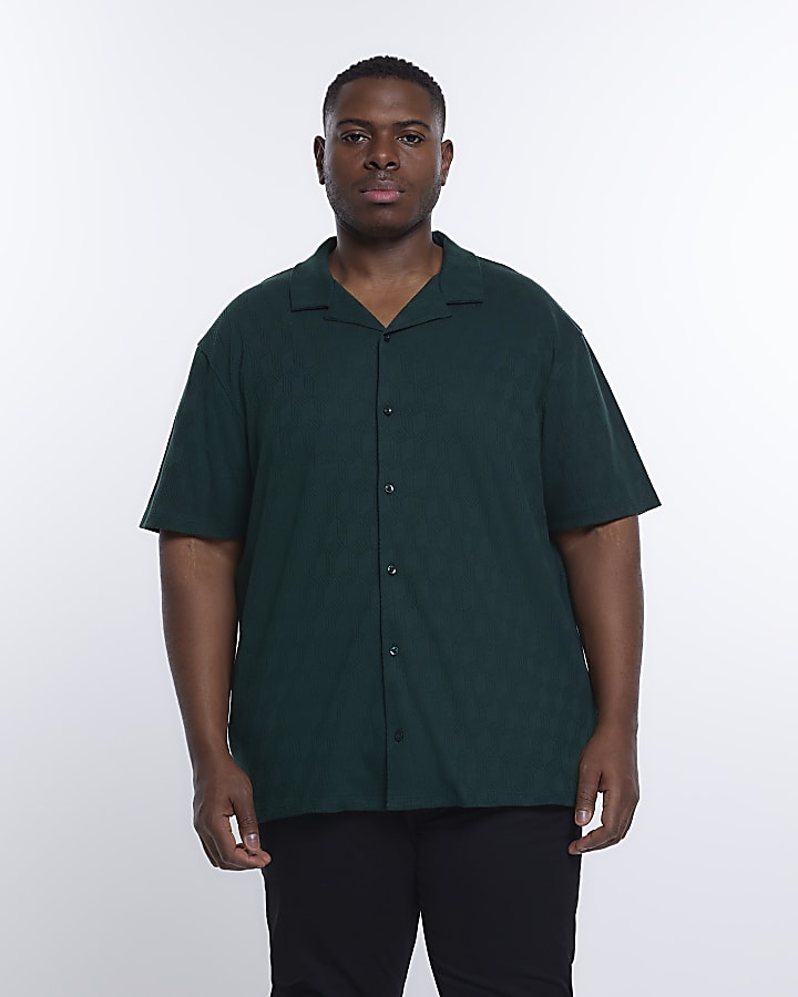 Big & Tall green regular fit revere shirt