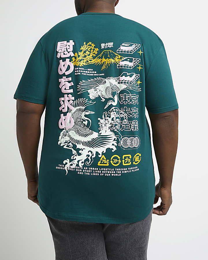 Big & Tall green slim fit graphic t-shirt