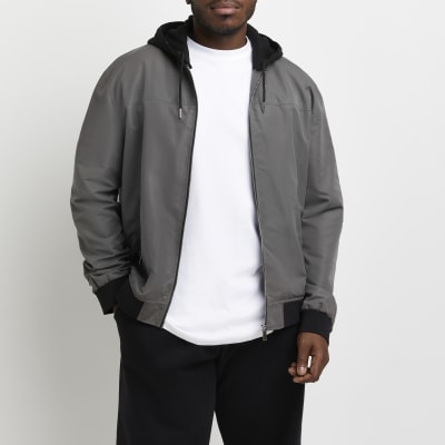Big & Tall grey hooded bomber jacket River Island