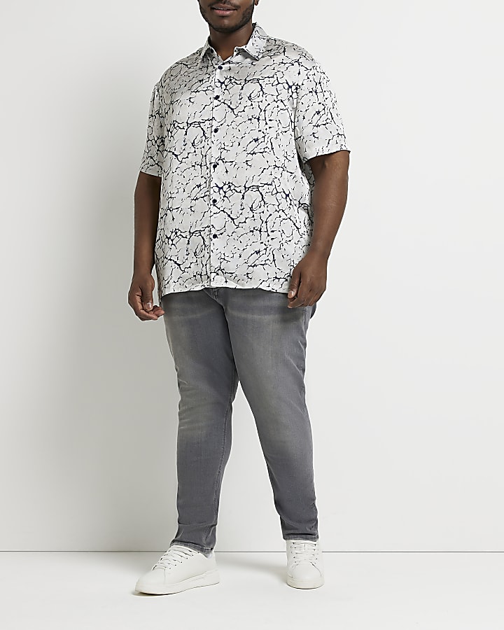 Big & Tall Grey Print short sleeve Shirt