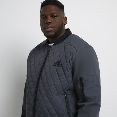 Big & tall grey quilted bomber jacket River Island