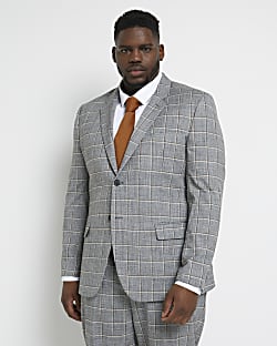 Big & Tall Grey slim fit check suit jacket