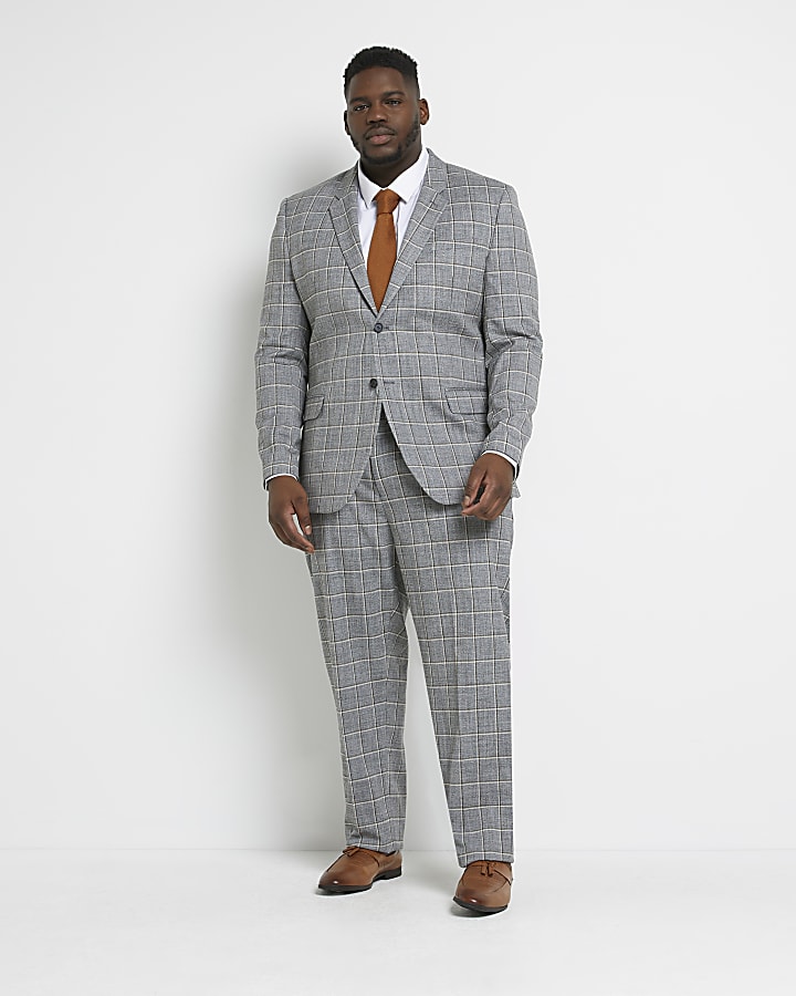 Big & Tall Grey slim fit check suit jacket