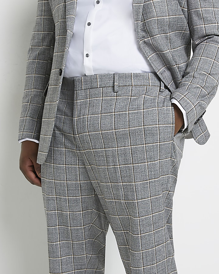 Big & Tall Grey slim fit check suit trousers