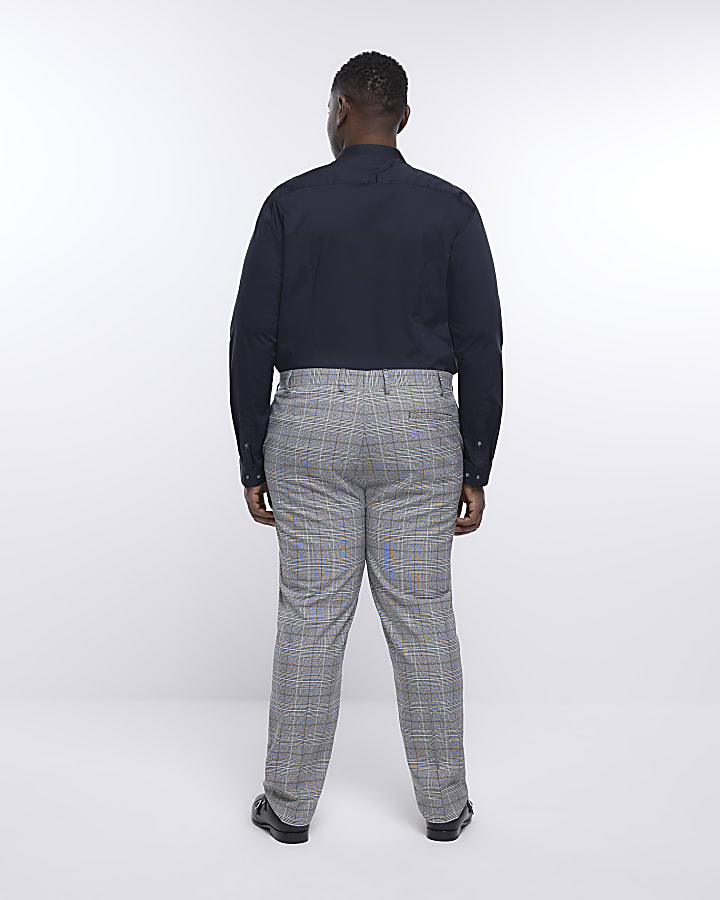 Big & Tall grey slim fit check trousers