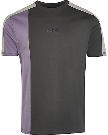 Big & tall grey slim fit colour block t-shirt