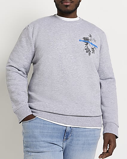 Big & Tall grey slim fit graphic sweatshirt