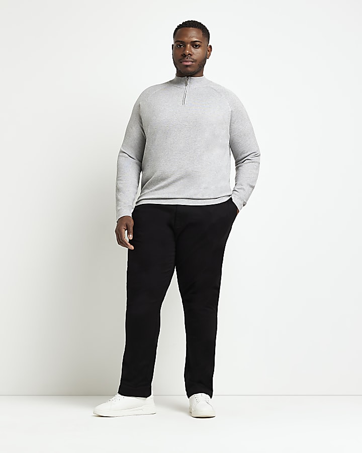 Big & Tall grey slim fit zip knitted jumper