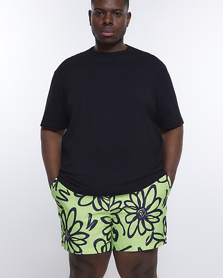 Big & Tall lime floral textured swim shorts