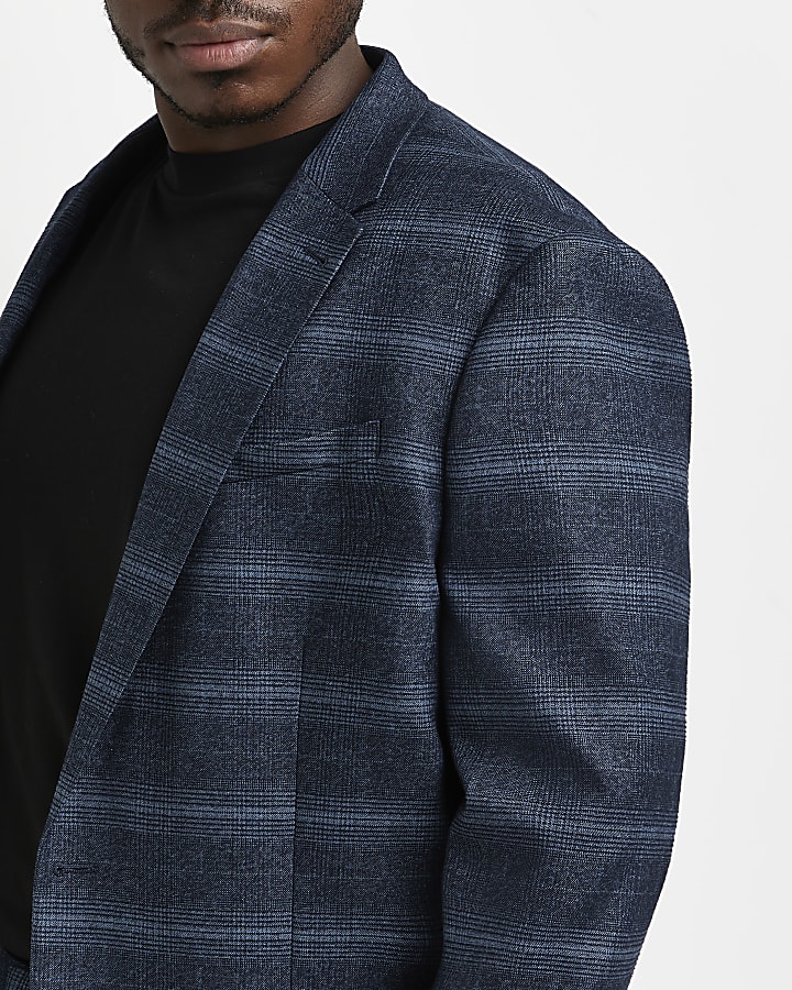 Big & tall navy check skinny fit suit jacket