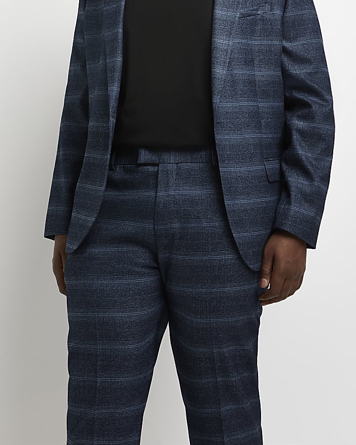 Big & tall navy check skinny suit trousers