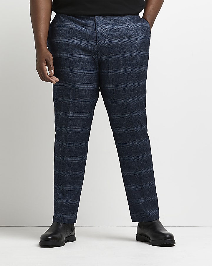 Big & tall navy check skinny suit trousers | River Island