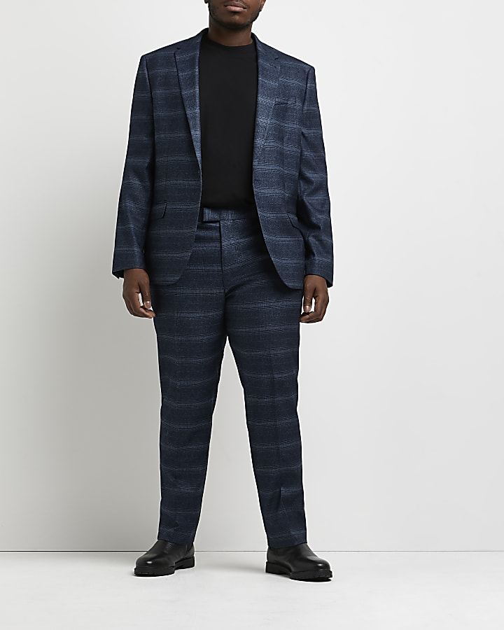 Big & tall navy check skinny suit trousers