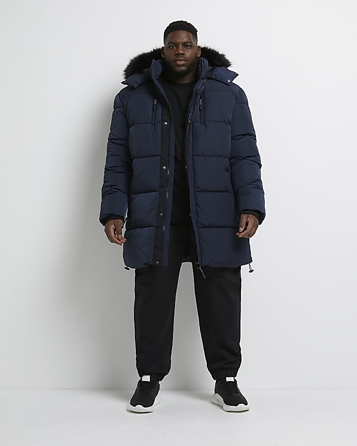 Big & tall navy hooded puffer parka jacket