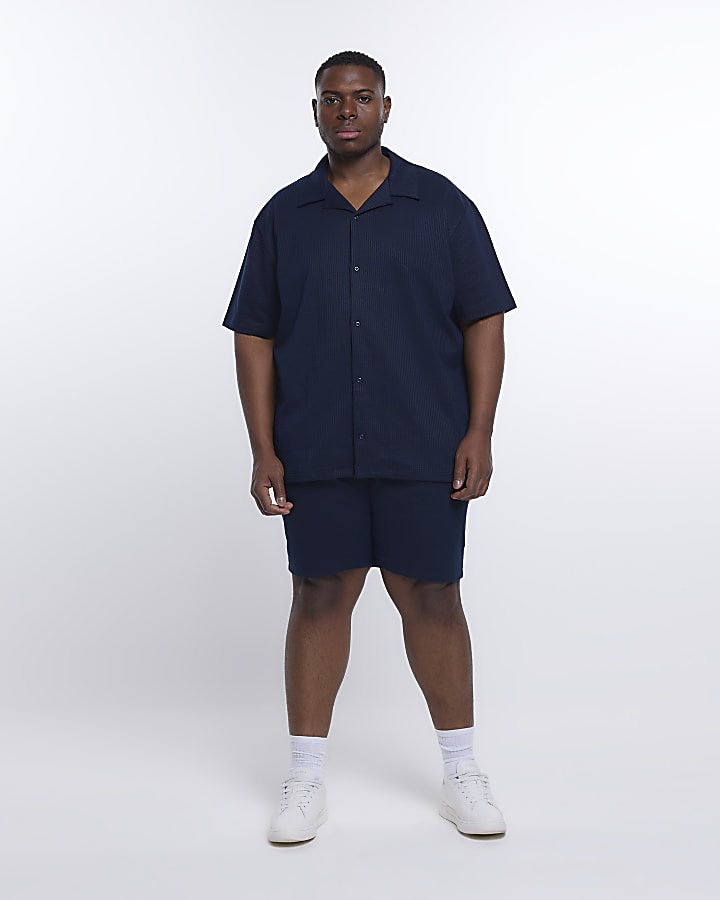 Big & Tall navy regular fit revere shirt
