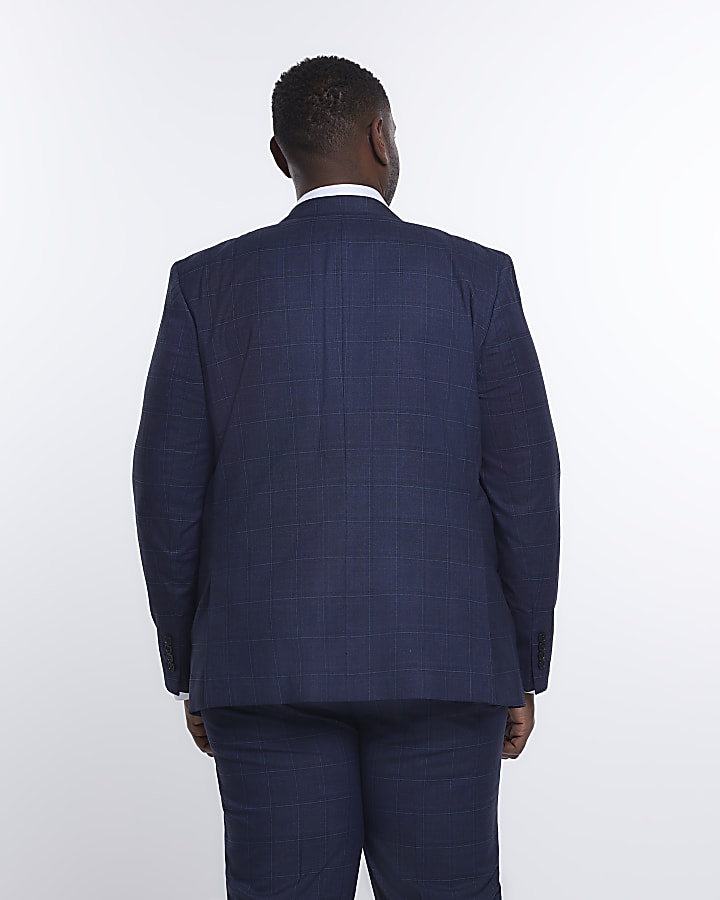 Big & Tall navy slim fit check suit jacket
