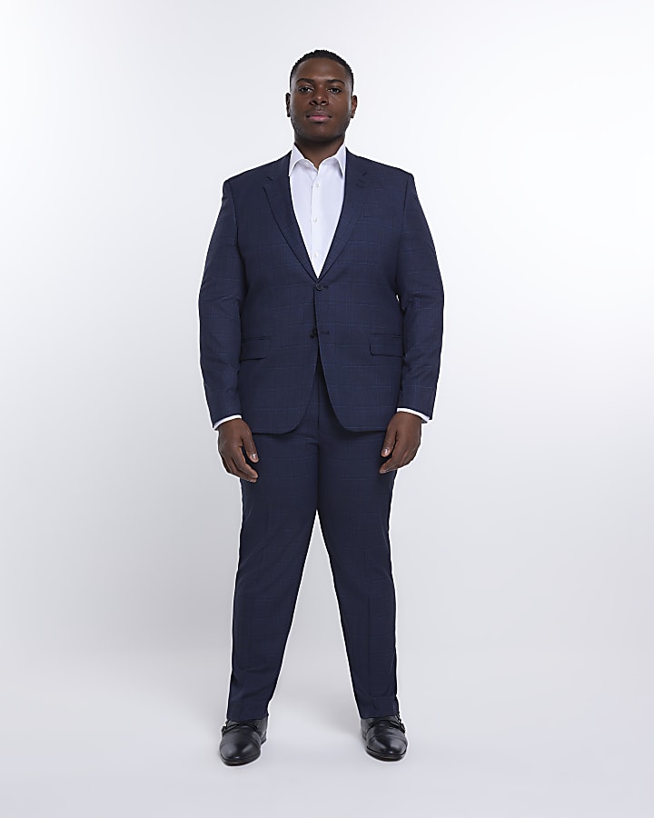 Big & Tall navy slim fit check suit jacket