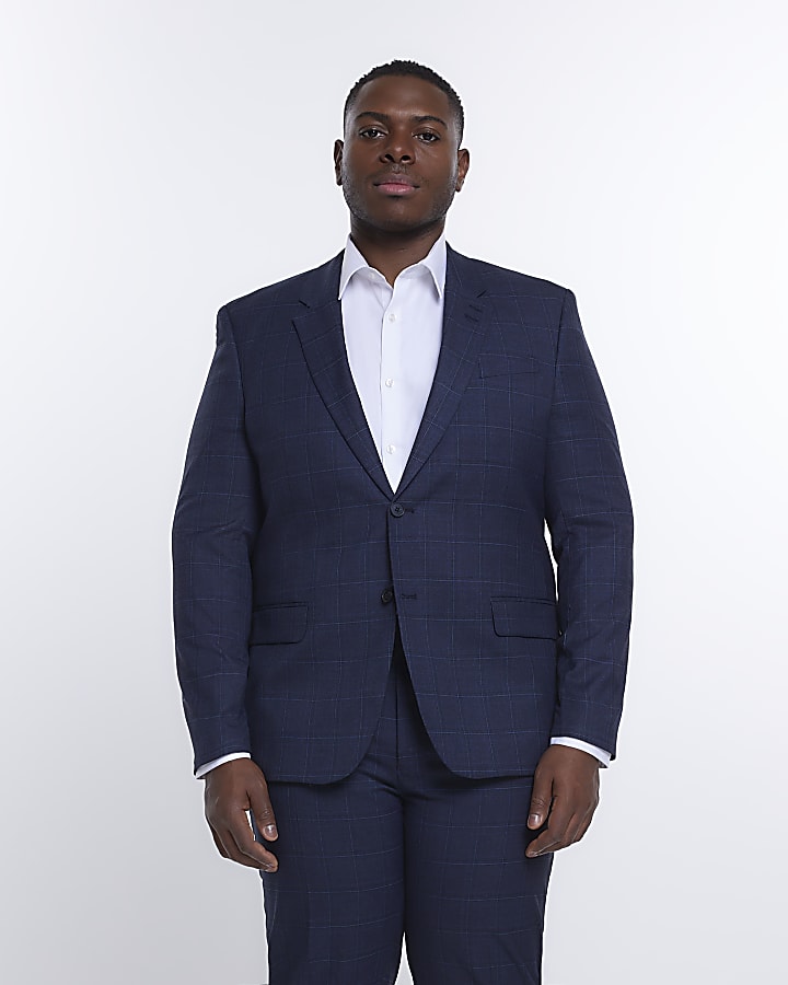 Big & Tall navy slim fit check suit trousers