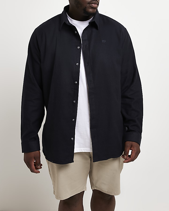 Big & Tall navy slim fit flannel shirt
