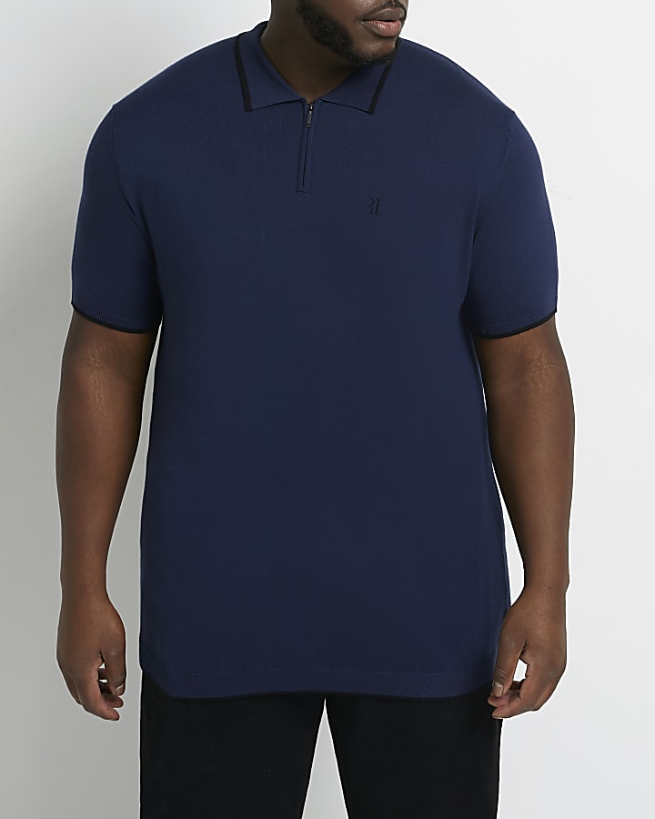Big & tall navy slim fit knitted polo shirt