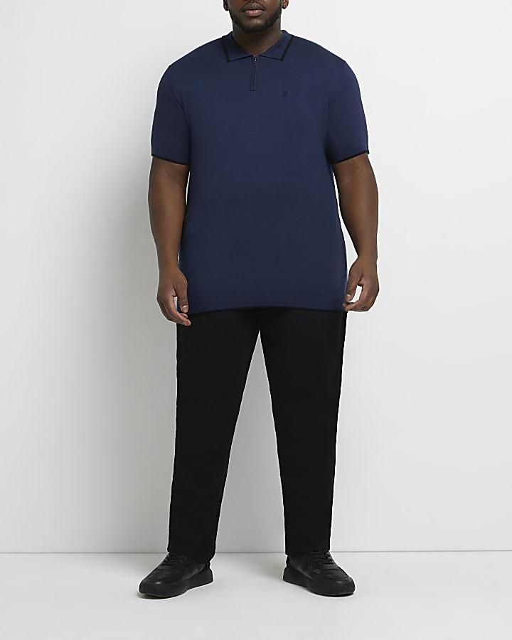 Big & tall navy slim fit knitted polo shirt