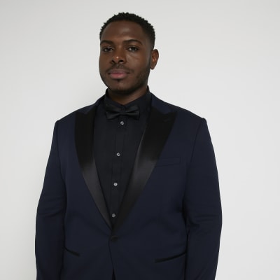Big & Tall Navy Slim fit Tuxedo suit Jacket River Island