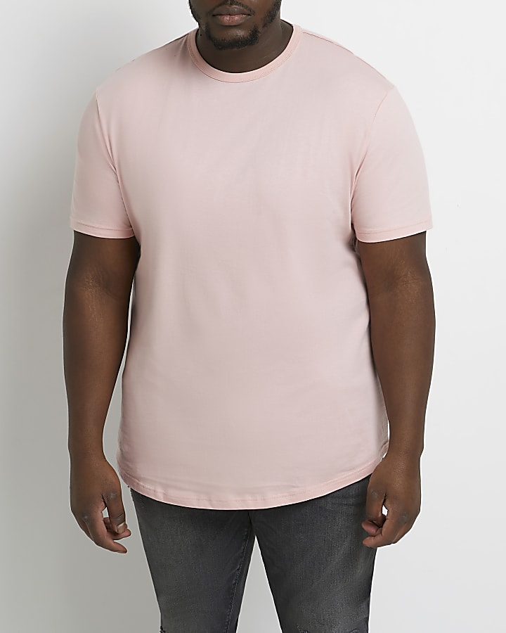 Big & Tall Pink curved hem slim fit t-shirt