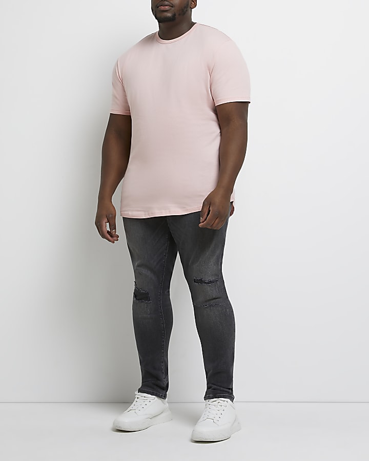 Big & Tall Pink curved hem slim fit t-shirt
