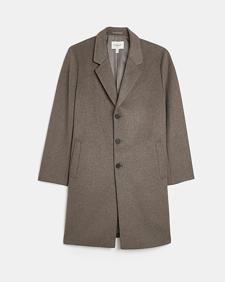 Big & Tall regular fit Brown Twill Overcoat